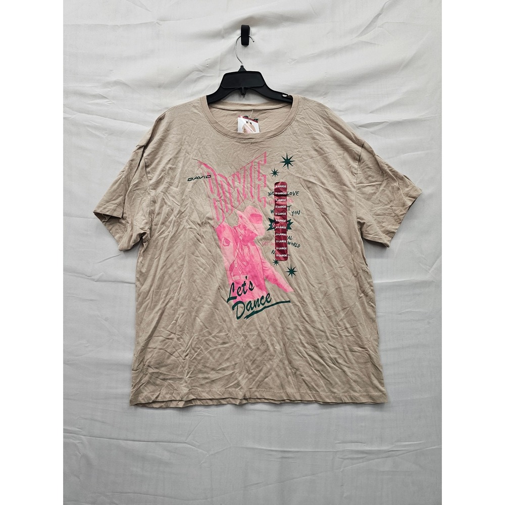 David Bowie Womens Let's Dance Graphic Tee Tan Cotton Casual Size XL